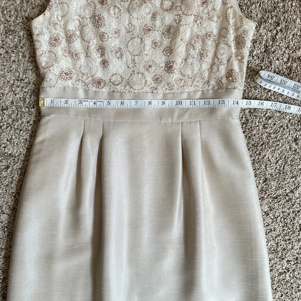 Tahari Cocktail Dress Beaded Bodice Sleeveless Size 4 Petite Ivory Lace - Picture 4 of 15
